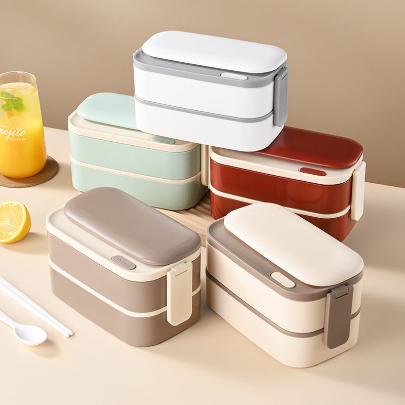 Minimalist Student 304 Stainless Steel Japanese Style Double-Layer Lunch Box Office Worker Cafeteria Lunch Bento Box Outdoor Travel