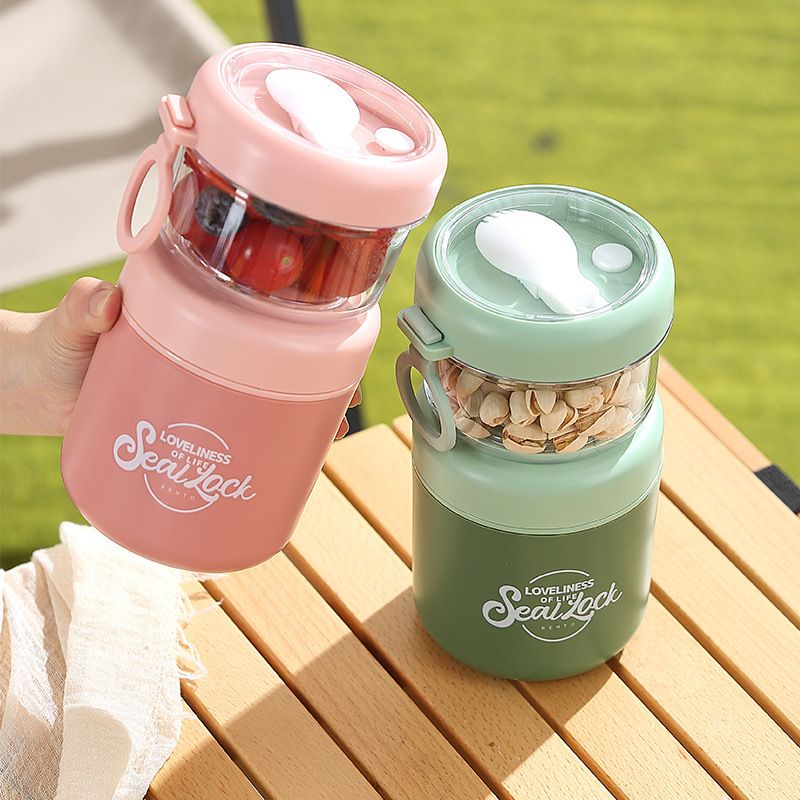 Office Worker Portable 304 Stainless Steel Large Capacity Transparent Soup Cup and Porridge Jar Student Oatmeal Cup Salad Cup