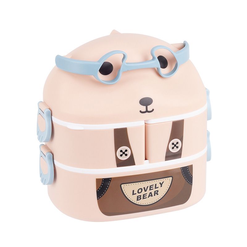 Cartoon Strap Bear Student Single/Double Layer Compartment Lunch Box Office Worker Portable Lunch Bento Box Kids Meal Bucket Food Container