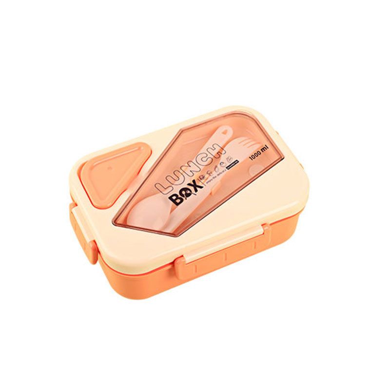 Minimalist Student Single-Layer Plastic Compartment Bento Box Office Worker Portable Lunch Bento Box Sauce Box with Cutlery