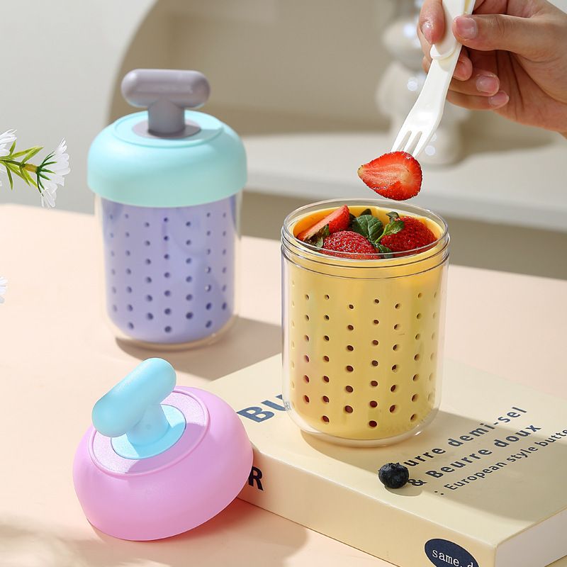 Student Stylish Double-Layer Fruit Cup Cereal Brewing Water Cup Office Worker Portable Salad Cup