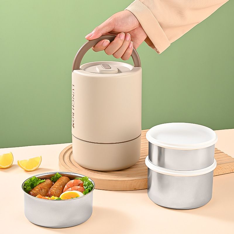 Minimalist 304 Stainless Steel Portable Lunch Box Student Multi-Layer Round Bucket Office Worker Large Capacity Lunch Bento Box