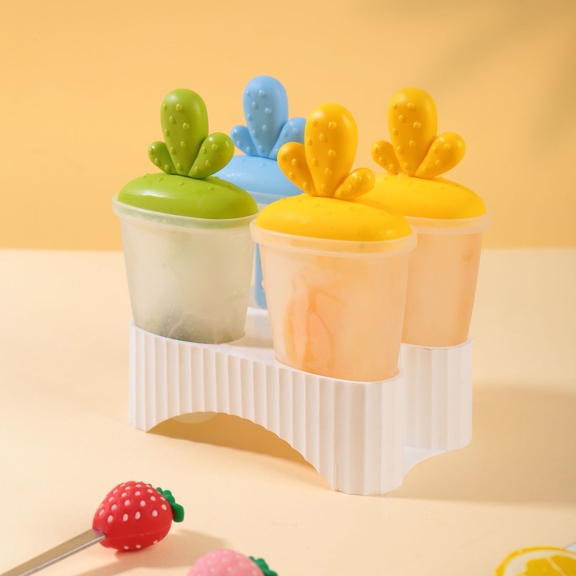 Cartoon Cactus Ice Mold Household Plastic 6-Grid Popsicle Mold Popsicle Student diy Popsicle Mold