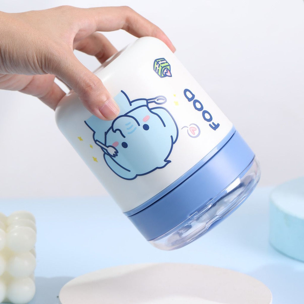 Student 304 Stainless Steel Cartoon Water Cup with Spoon Office Worker Portable Soup Cup Porridge Jar
