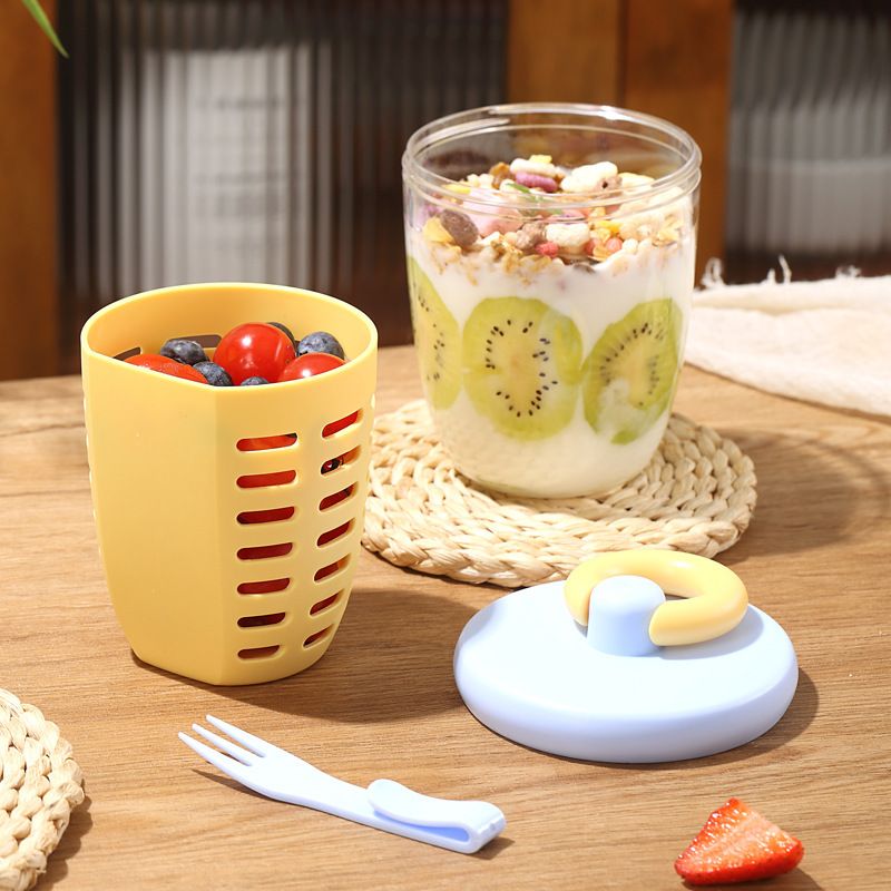 Student Dopamine Fruit Cup Portable Oatmeal Cup Office Worker Portable Yogurt Cup Double-Layer Draining