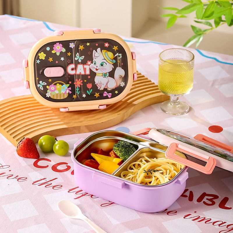 Kids Cartoon Plastic Compartment Lunch Box Portable Food Container Student 304 Stainless Steel Lunch Bento Box