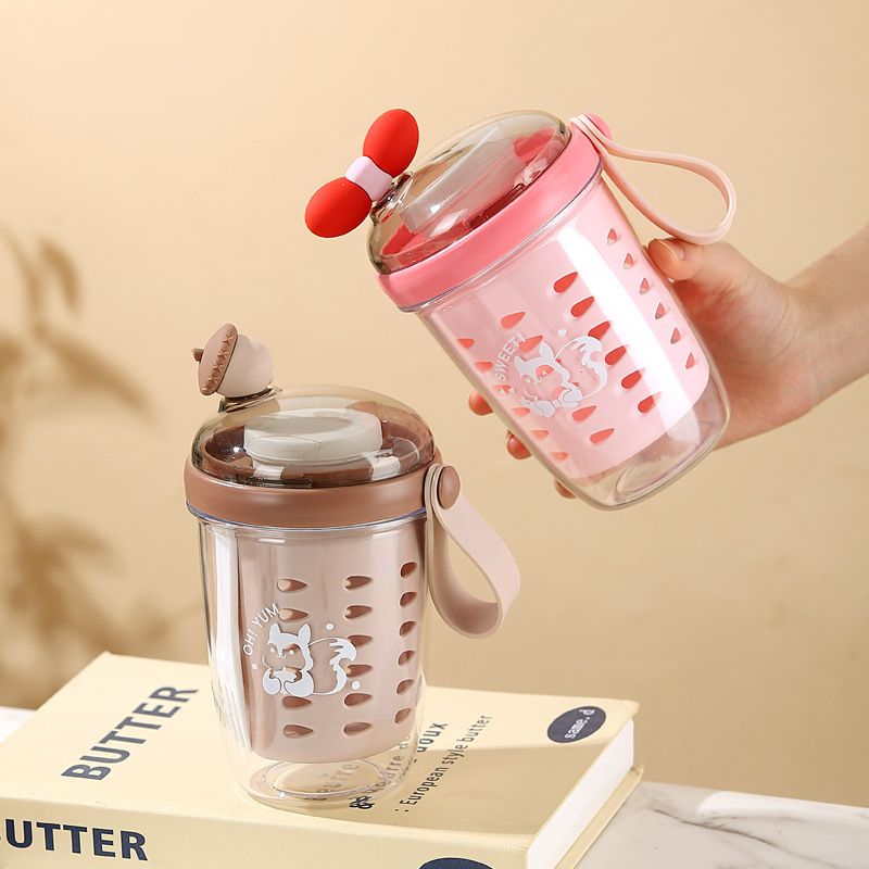 Minimalist Student Double-Layer Draining Salad Cup Stylish Girls Oatmeal Cup Outdoor Picnic Fruit Cup