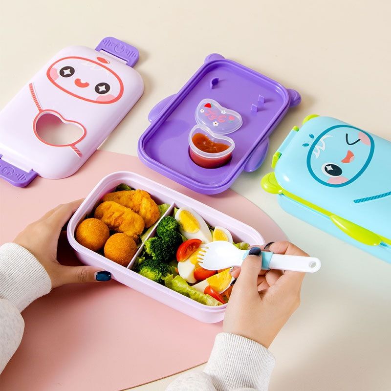 Cute Cartoon Kids Heart Type Plastic Compartment Lunch Box Creative Cute and Fun Student Lunch Bento Box with Lid