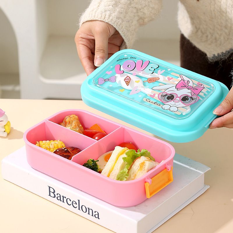Cartoon Plastic Kids Dessert Lunch Box Student 304 Stainless Steel Lunch Bento Box Cafeteria Takeout Food Container