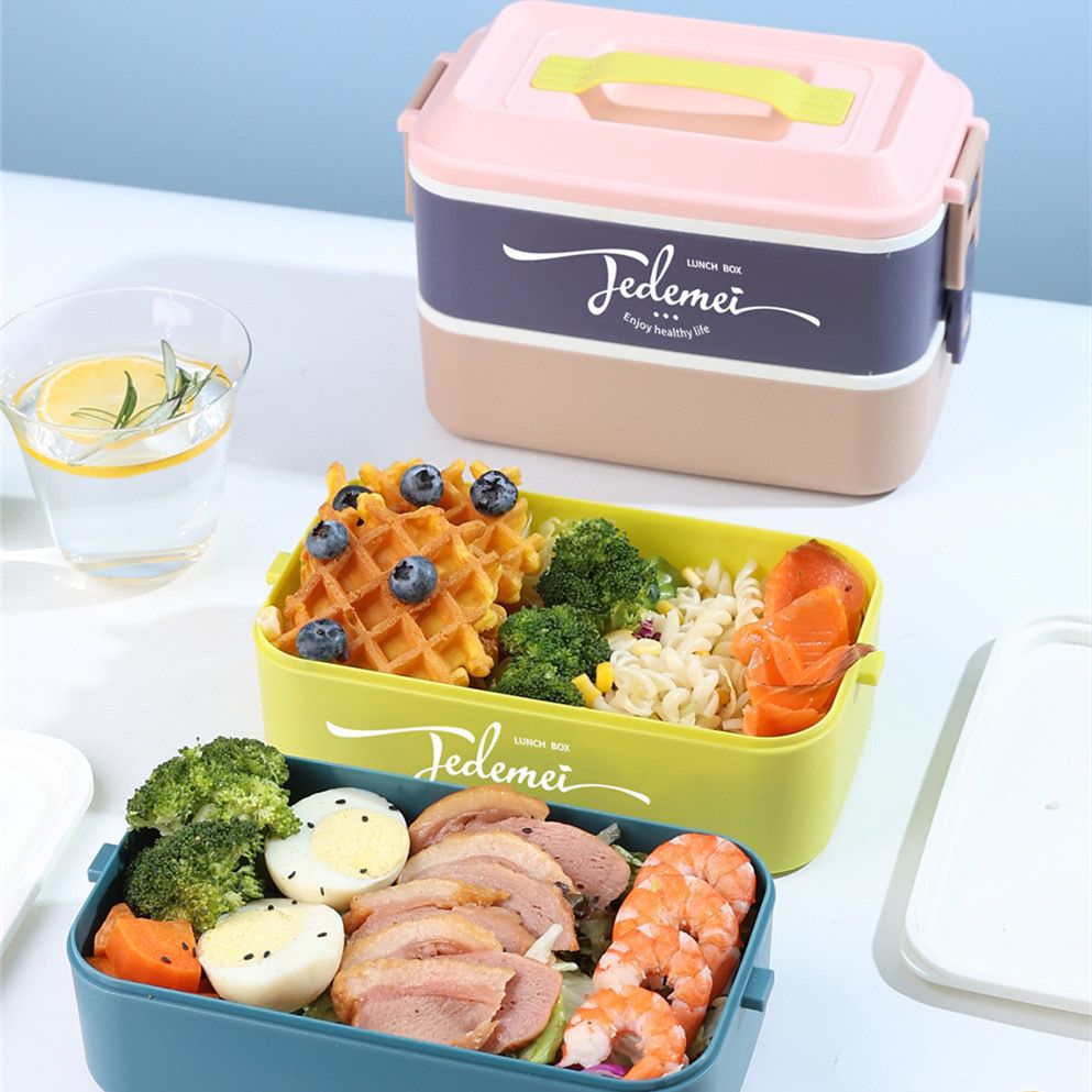 Caja de almuerzo bento de acero inoxidable 304 al por mayor, caja de comida estilo bento con asa
