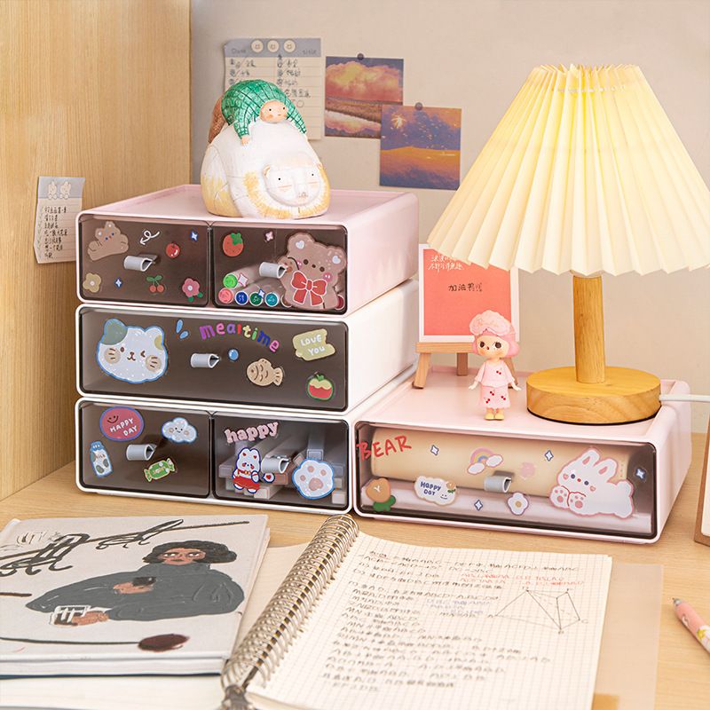 Student INS Transparent Drawer-Type Desktop Perler Beads Storage Box Office Desk Stationery Storage Cabinet Organizer Rack