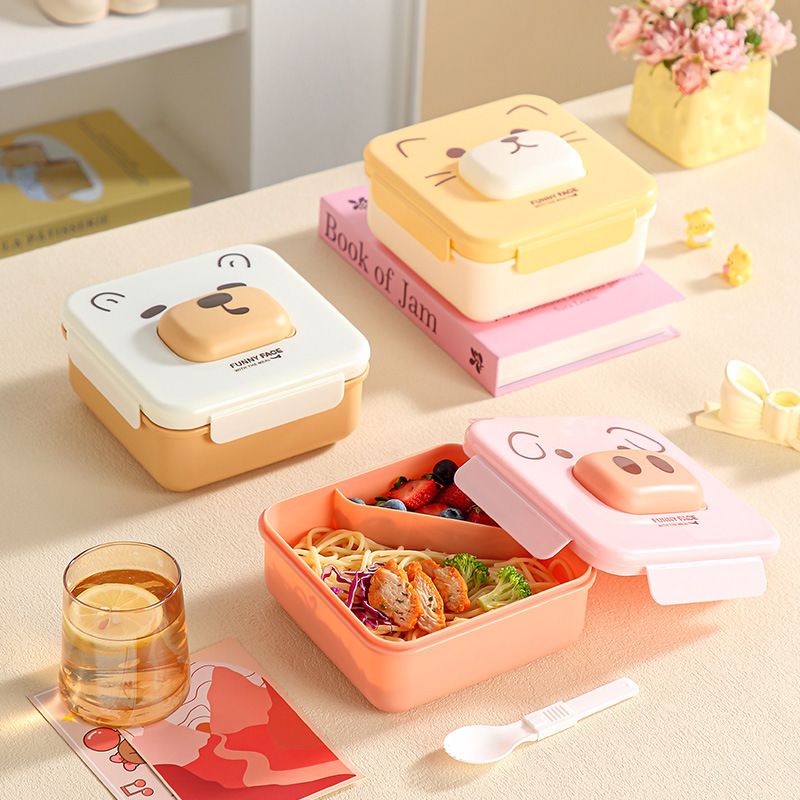 Cute and Fun Cartoon Kids Compartment Lunch Box Student Japanese Style Lunch Bento Box Microwave Safe with Cutlery with Lid