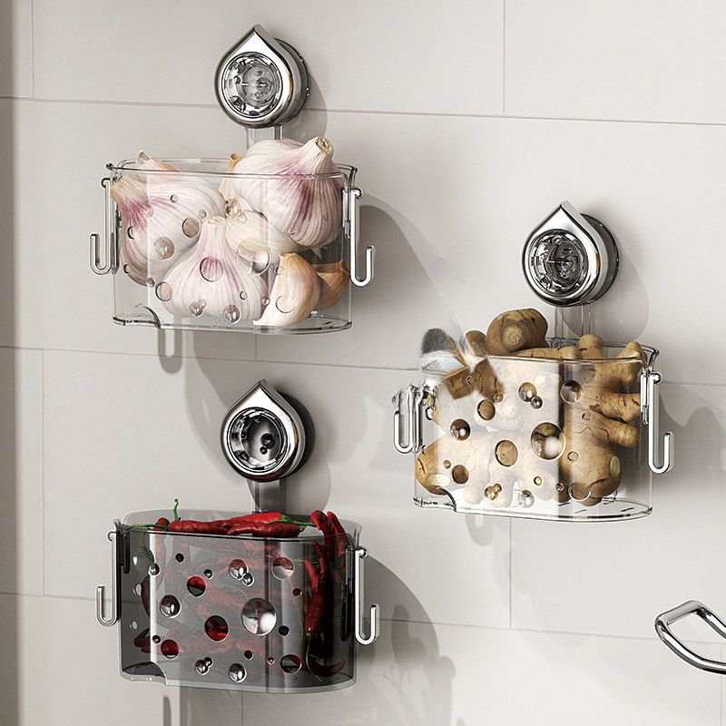 Home Kitchen Seasoning Storage Rack No-Drill Hook Ginger Garlic Onion Basket Wall-Mounted Bathroom Cosmetic Organizer