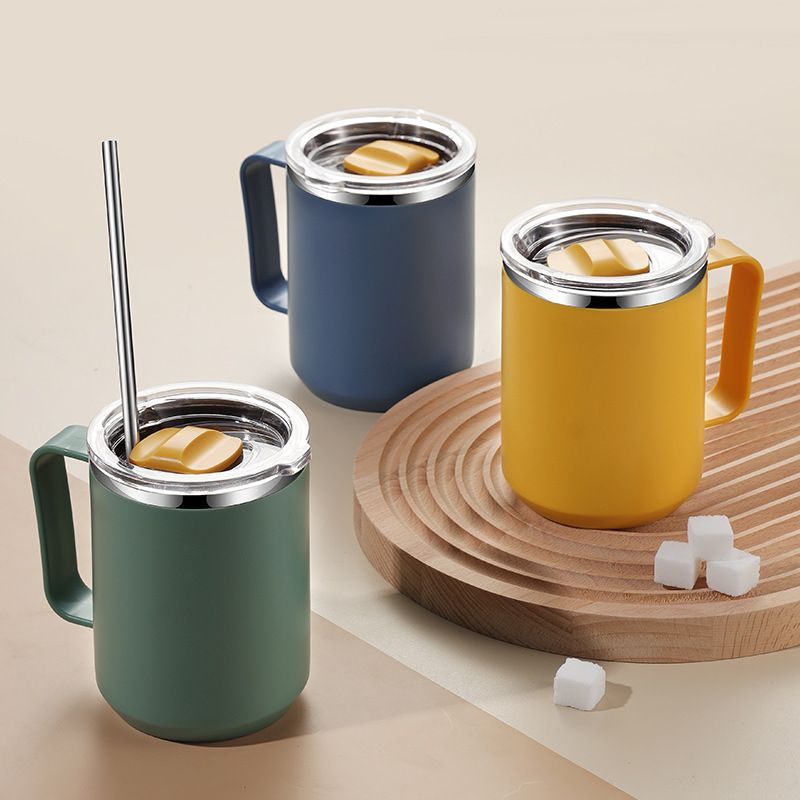 304 Stainless Steel Double-Layer Mug with Lid Office Tumbler Cup Student Milk Cup Gift