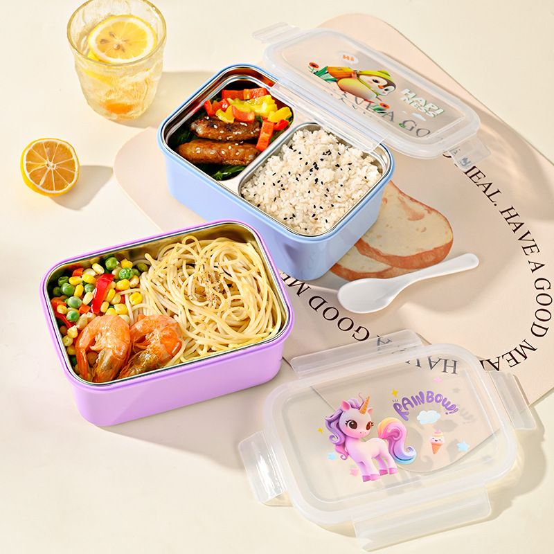 Cartoon Student 304 Stainless Steel Compartment Lunch Box Office Worker Lunch Box Bento Box with Lid Travel Food Container