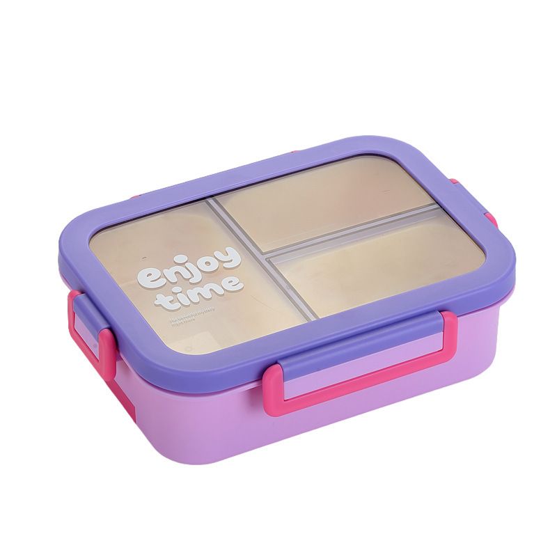 Minimalist Buckle Compartment Plastic Lunch Box Office Worker Lunch Bento Box with Lid Microwave Safe with Spoon and Fork