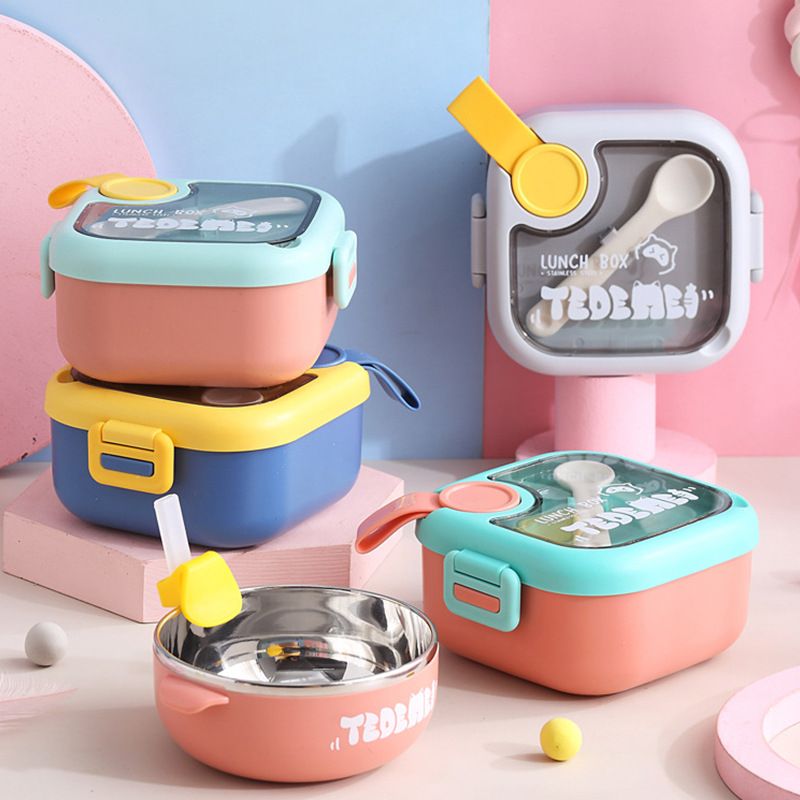 Kids 304 Stainless Steel Baby Food Bowl Baby Feeding Tableware Set Infant Grinding Bowl Soup Ladle Portable