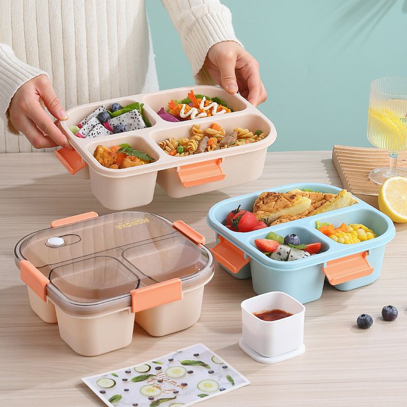 INS Trending Japanese Style Compartment Lunch Box Student Bento Box Sauce Box Microwave Safe Office Cafeteria Adult Lunch Box
