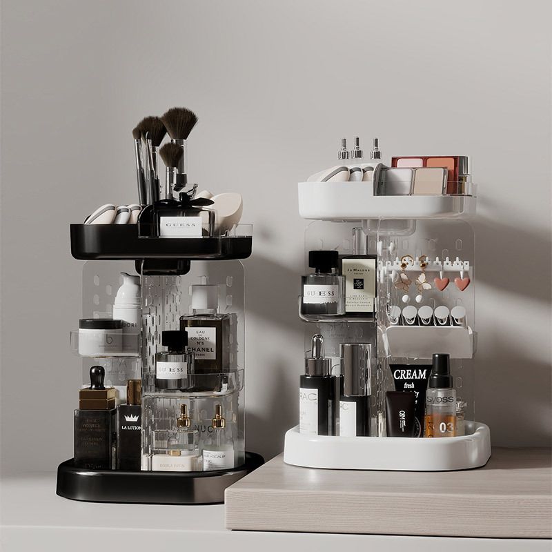 Rotating Cosmetic Storage Box Transparent Acrylic Storage Turntable Desktop Vanity Skincare Lipstick Organizer Rack