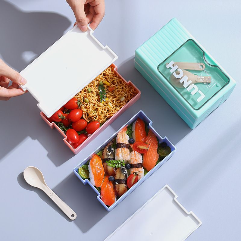 Fiambrera Bento de plástico al por mayor, recipiente de alimentos apilable