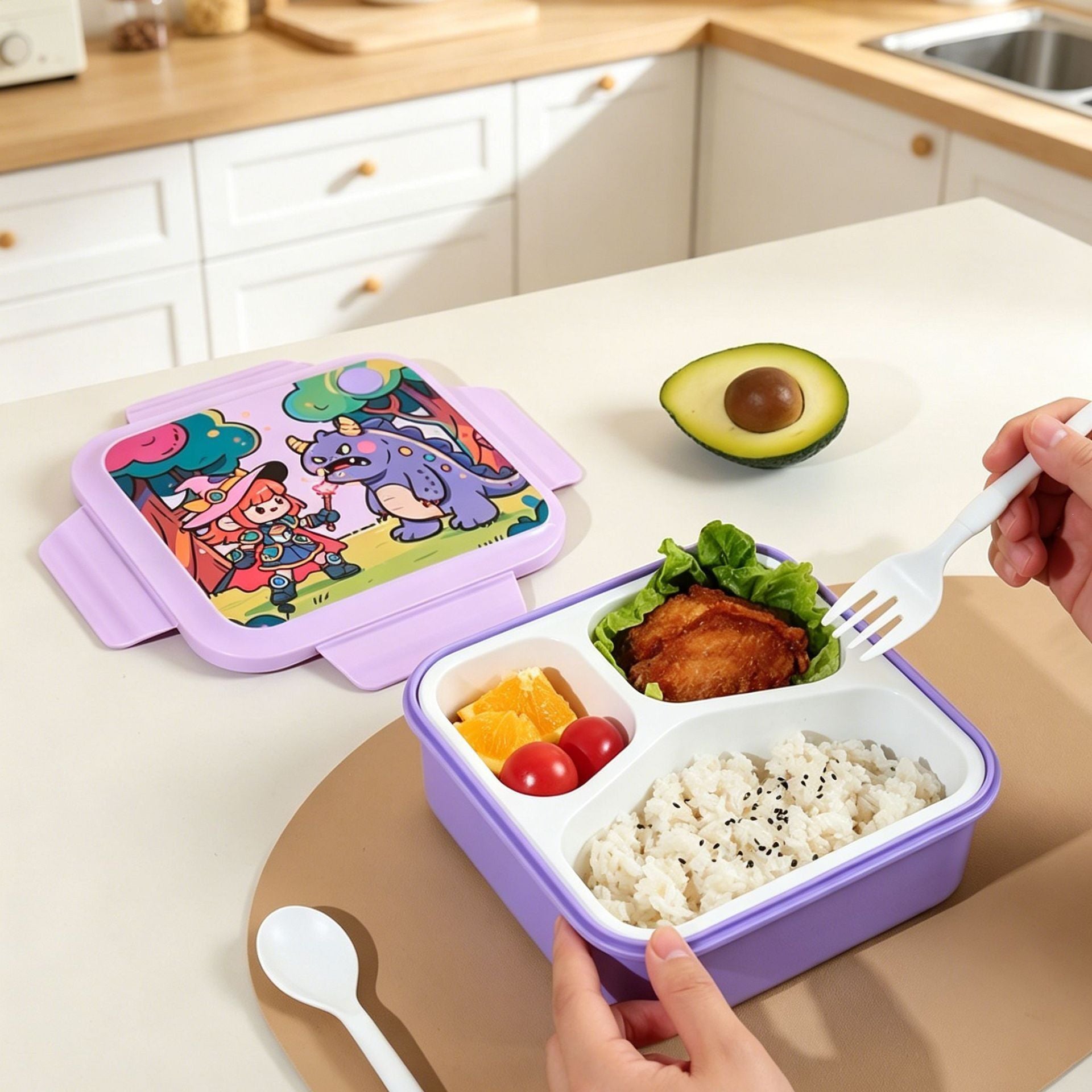 Small Lunch Box Cartoon Kids Bento Box Microwave Safe Plastic Lunch Box Student Compartment Lunch Box