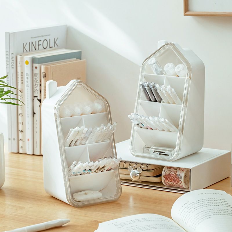 Office Pen Holder Storage Box Slanted Insert Student Desk Stationery Organizer Box Lipstick Cosmetics Compartment Storage