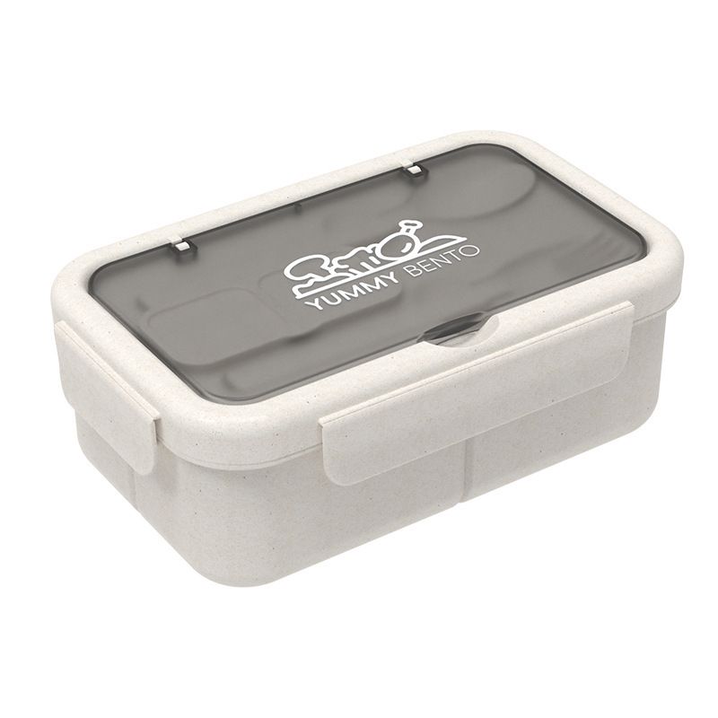 Minimalist Student Japanese Style Compartment Plastic PP Lunch Box Office Worker Cafeteria Takeout Lunch Bento Box with Lid Spoon and Fork