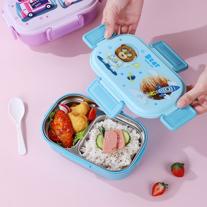 Kids Cartoon Rabbit 304 Stainless Steel Lunch Box Student Cafeteria Dorm Compartment Bento Box Buckle with Lid Food Container