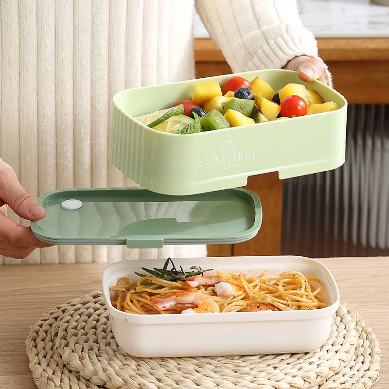 INS Trending Foldable Compressed Double-Layer Student Lunch Box Office Worker Lunch Bento Box Microwave Safe Heating Tableware