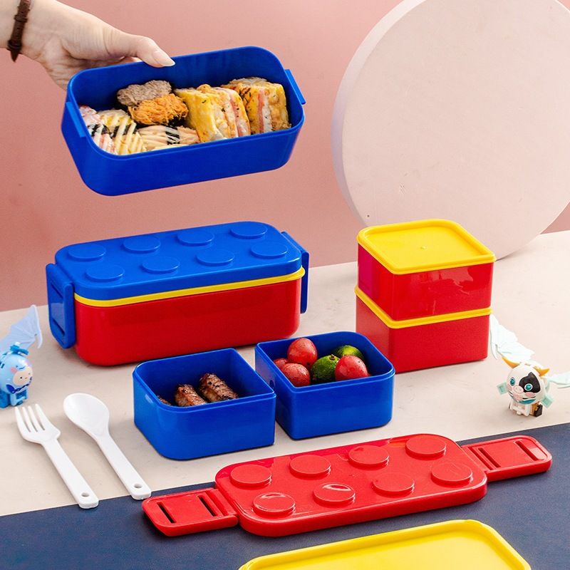 Caja bento de plástico al por mayor, rectangular para niños y estudiantes