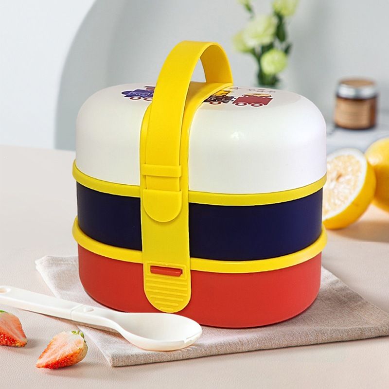 Student Cartoon Plastic Double-Layer PP Lunch Box Office Worker Portable Lunch Bento Box Microwave Safe Heating Food Container