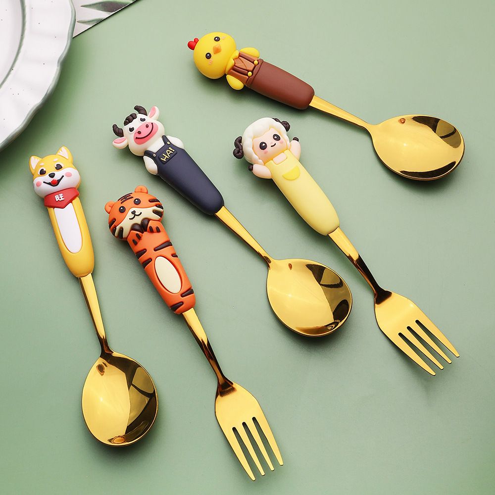 Cartoon Chinese Zodiac Stirring Spoon Stainless Steel Cute Dessert Cake Fruit Fork Tableware