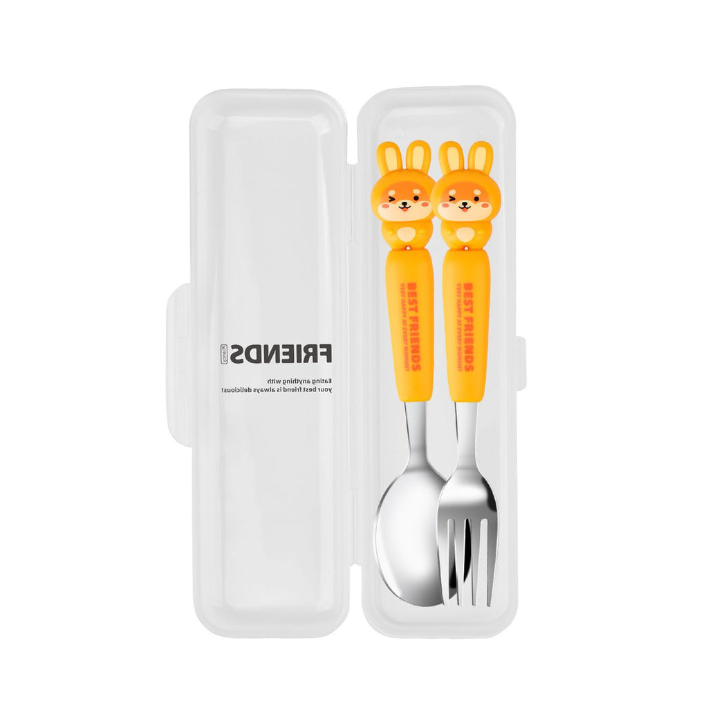 Cartoon Rabbit Kids Stainless Steel Spoon and Fork Cutlery with Box Household Travel Portable Set 2-Piece Set Wholesale