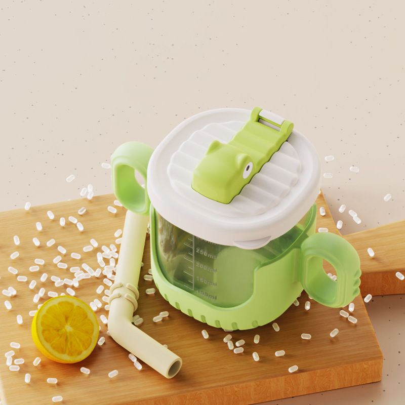 Cartoon Crocodile Kids Training Cup with Handle Scale Kindergarten Baby Straw Cup Milk Cup Gift