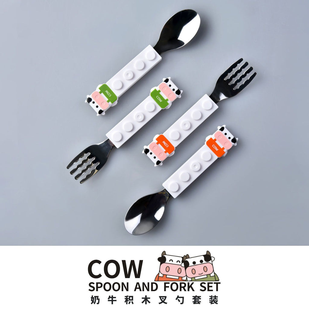 Cartoon 304 Stainless Steel Kids Tableware Set 2-Piece Set Gift Wholesale Portable Student Spoon and Fork Set