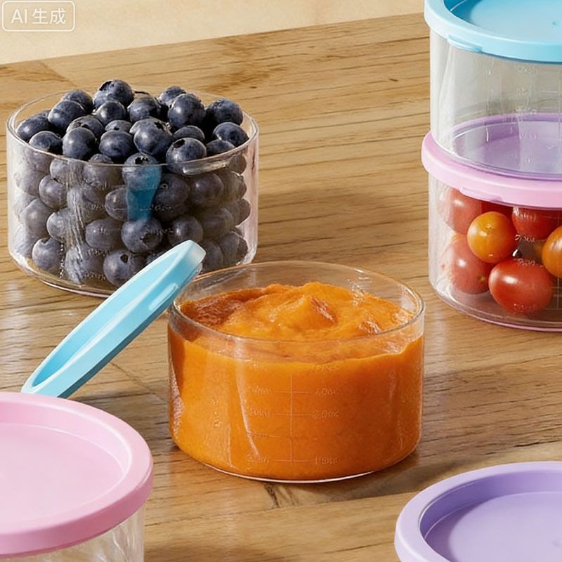 Minimalist Infant Baby Baby Food Box Round Freshness Box Kids Snack Sealed with Scale 4 pcs Set