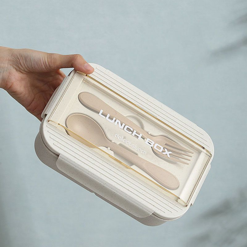 Student Japanese Style Wheat Straw Compartment Lunch Box with Spoon and Fork Water Cup Set Travel Portable Lunch Bento Box Gift