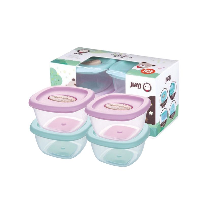 Kids Baby Food Box Food Container Feeding Tableware Set Infant Microwave Safe Freshness Box Sealed 4 pcs Pack with Lid