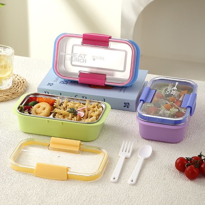 Fiambrera Bento de acero inoxidable 304 al por mayor, recipiente portátil para preparar comidas