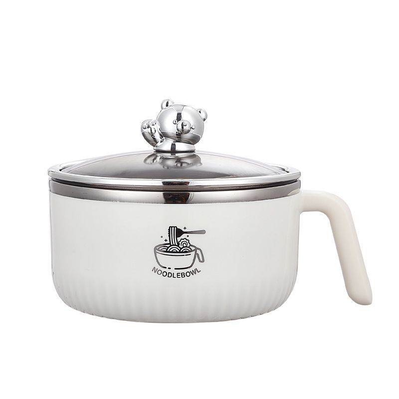 Creative Little Bear Student Dorm 304 Stainless Steel Instant Noodle Bowl Large Capacity with Lid Round Lunch Box Lunch Bento Box