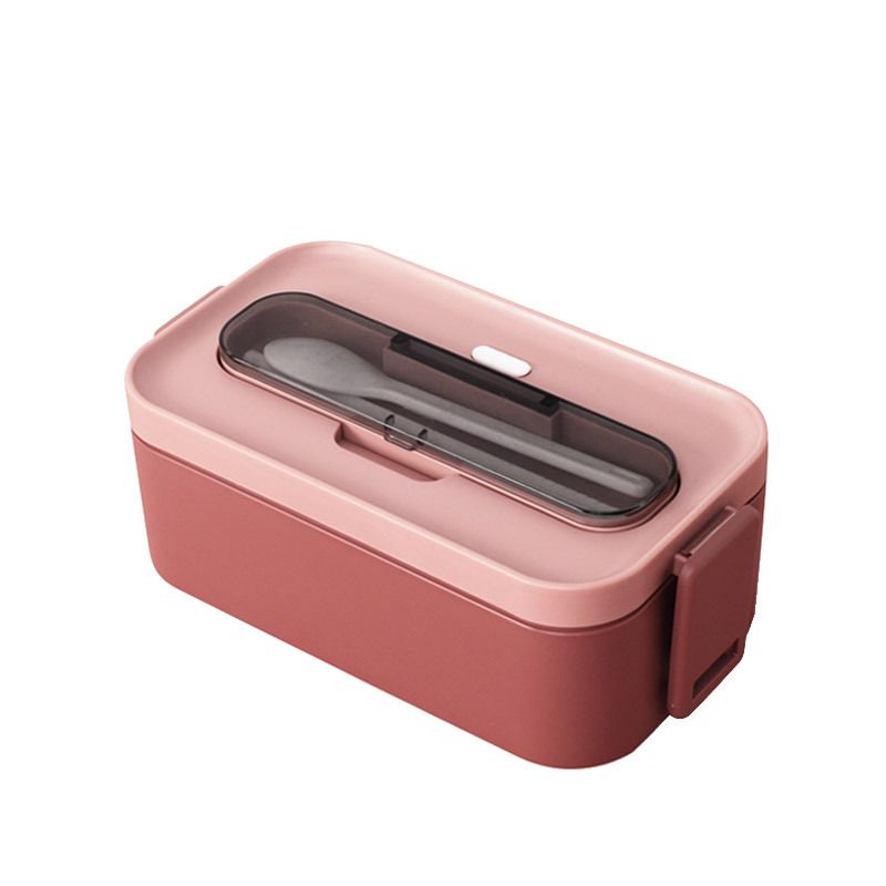 Student Japanese Style Double-Layer Lunch Box Microwave Heating Office Worker Portable Compartment Lunch Bento Box with Spoon and Chopsticks