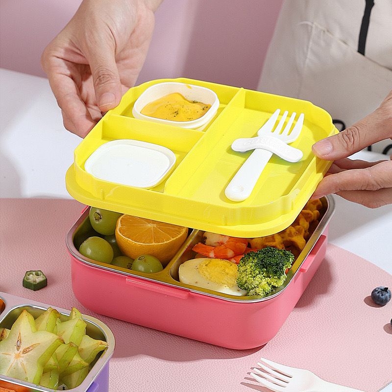 Student Minimalist 304 Stainless Steel Compartment Lunch Box with Cutlery Office Worker Lunch Bento Box Takeout Food Container