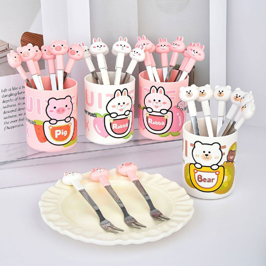 Cartoon Cute and Fun Rabbit Frog Kids Stainless Steel Fruit Fork Restaurant Dessert Cake 6-Piece Set Set Gift