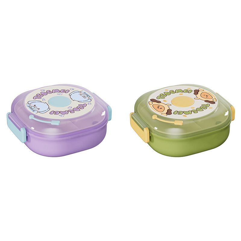 Cartoon Kids Cute Plastic Compartment Lunch Box with Lid Sauce Box Student Lunch Bento Box Food Container Spoon and Fork