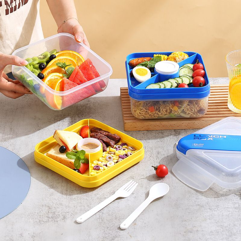 Japanese Style Student Compartment Lunch Box Microwave Safe Heating Portable Lunch Bento Box Sauce Box Food Container