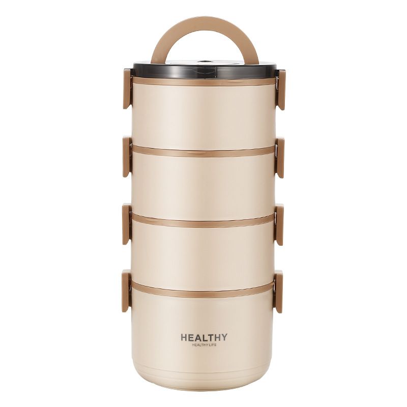 Minimalist 304 Stainless Steel Student Round Bucket Lunch Box Office Worker Portable Multi-Layer Bento Food Container Set