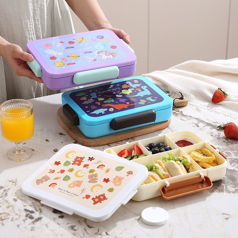 Cartoon Student Cafeteria Compartment Lunch Box Kids Lunch Box Buckle Bento Box Camping Portable Food Container