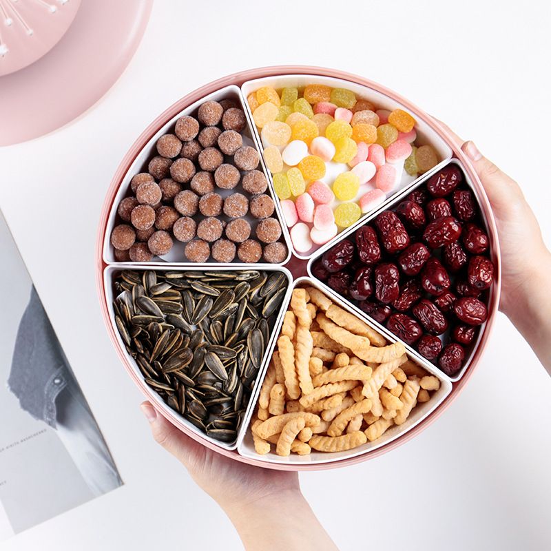 Household Festive Chinese Style Compartment Candy Box Hollow Snack Candy Box Round Plastic Nuts Sunflower Seeds Fruit Plate
