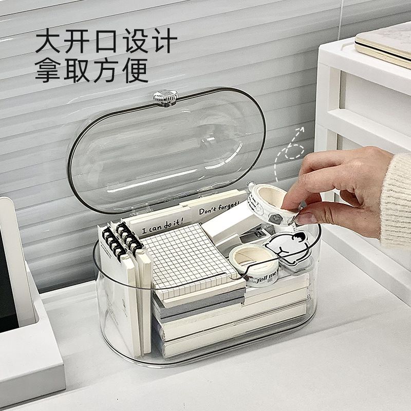 Student Dorm Desktop Stationery Transparent Storage Box Girls Office Cosmetics Lipstick Perler Beads Organizer Box with Lid