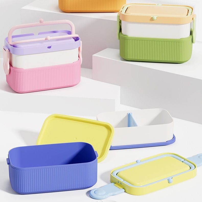 Outdoor Large Capacity Double-Layer Rectangular Lunch Box Office Worker Bento Box Microwave Safe Freshness Box Lunch Box
